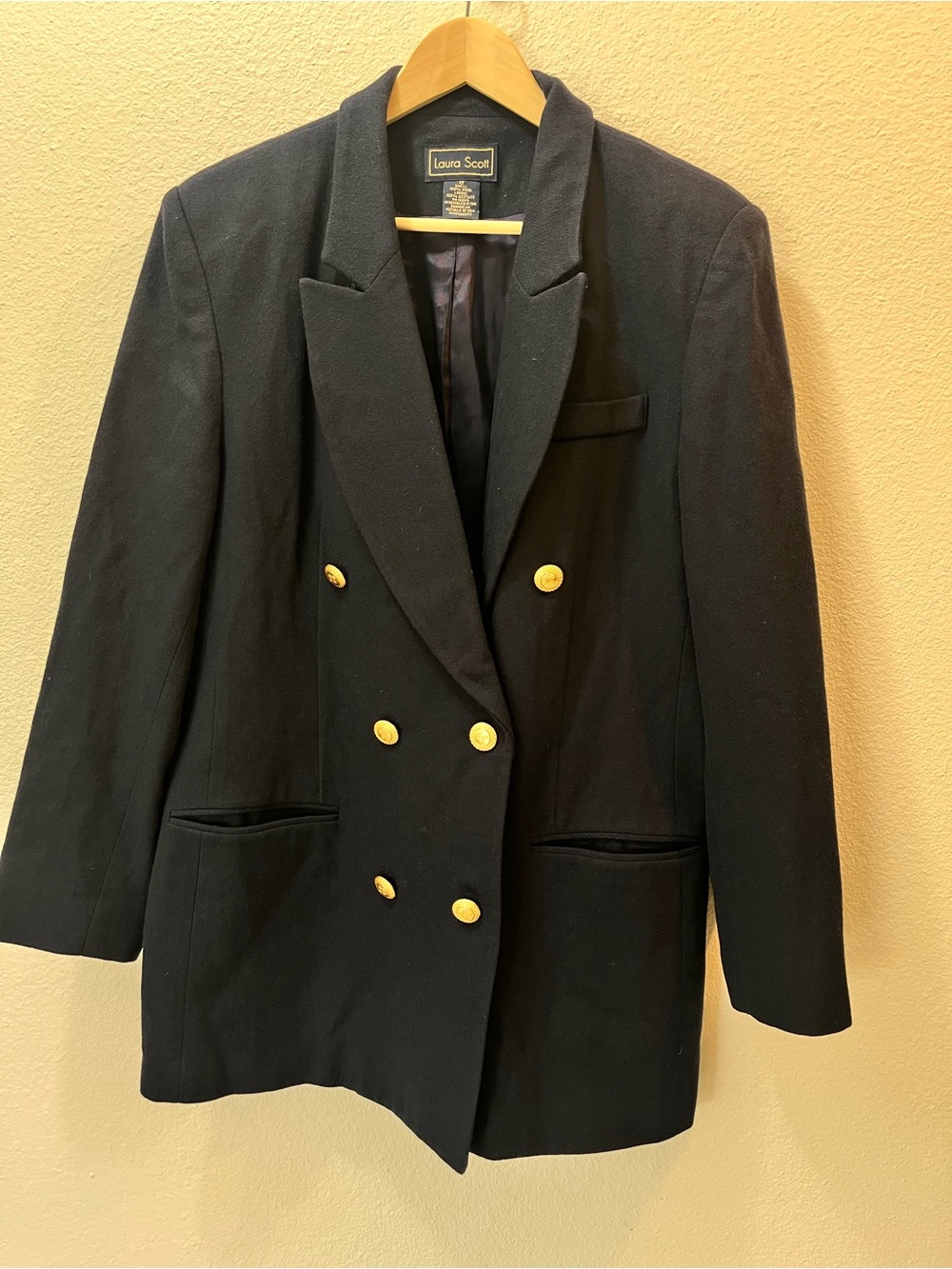 Laura Scott Black Double-Breasted Blazer with Gold Buttons